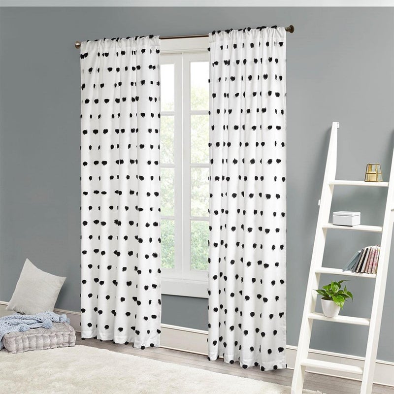 Intelligent Design Sophie Single Window Curtain Panel Clipped Pompom Embelished Privacy Drape with Rod Pocket for Bedroom, Livingroom, 50" x 84", Black - Image 3